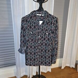 Notations Black Chain Pattern Button Up Shirt Size Med NWT